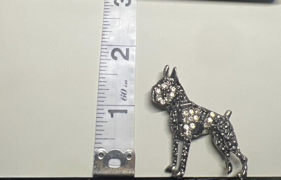 Vintage Boxer Dog Rhinestone Brooch Silver Tone Puppy Pin Figural Dog Jewelry View 2