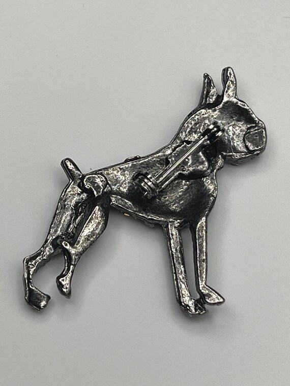 Vintage Boxer Dog Rhinestone Brooch Silver Tone Puppy Pin Figural Dog Jewelry View 4
