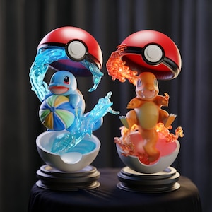 Squirtle and Charmander Pokeball STL Set | Water & Fire Capsule Charms | Pokemon-Inspired 3D Printable Keychains | Resin Mini