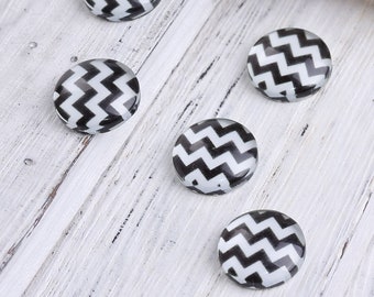 12mm black white cabochons - 12mm chevron cabochons - 12mm flat round cabochon - 12mm glass cabochon - 12mm Printed Cabochons (2326)