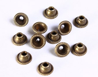 8mm antique brass beadcaps - antique brass bead caps - Nickel free - lead free (850)