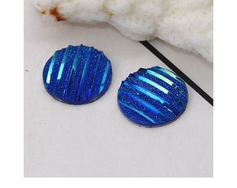 12mm AB Blue Stripe Pattern Glitter cabochon - Faux druzy cabochon - Textured round cabochon - Glitter cabochon - 12mm to 12.5mm (2160)