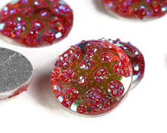 12mm AB Deep pink orange round cabochon - 12mm Faux druzy cabochon - Textured cabochon - 12mm cabochons (1957)