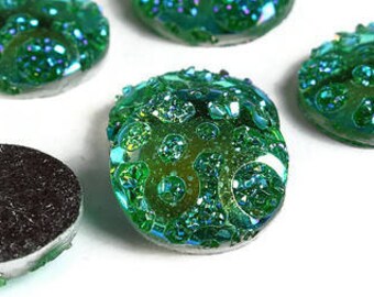 12mm AB Green round cabochon - 12mm Faux druzy cabochon - Textured cabochon - 12mm cabochons (1965)