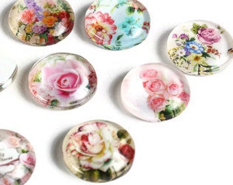 12mm Flower cabochons - 12mm flat round cabochons - 12mm glass cabochon - 12mm Printed Cabochons (2058)