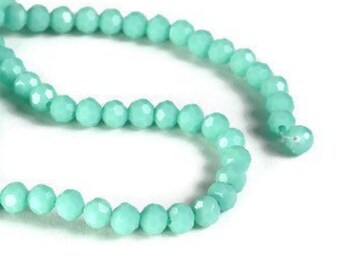 4mm green glass beads - 4mm seafoam opaque beads - 4mm Faceted round beads - 4mm Opaque beads - 4mm glass beads - strand beads (2095)