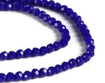 4mm blue glass beads - 4mm blue opaque beads - 4mm Faceted round beads - 4mm Opaque beads - 4mm glass beads - strand beads (2096)