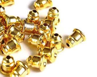 Bullet back stopper in gold tone - earring stoppers - Metal Earring Backs - Earnut Clutch - 6mm x 5mm - Nickel free - Lead free (1778)