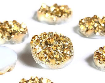 12mm Gold round resin cabochon - Faux druzy cabochon - Faux drusy cabochon - Textured cabochons (1652)