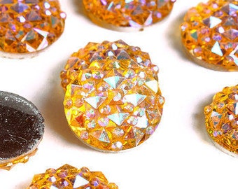 12mm Orange AB round resin cabochon - Faux druzy cabochon - Faux drusy cabochon - Textured cabochons (1674-)