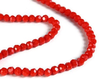 4mm red glass beads - 4mm red opaque beads - 4mm Faceted round beads - 4mm Opaque beads - 4mm glass beads - strand beads (2092)