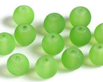 8mm Green glass beads - 8mm Green frosted beads - 8mm Green round glass bead - Frosted Glass Beads (2074)