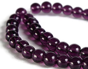 6mm purple glass beads - 6mm Dark purple round beads - 6mm grape round glass beads - 6mm round beads - Strand beads (285)