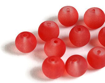 8mm Red glass beads - 8mm Red frosted beads - 8mm Red round glass bead - Frosted Glass Beads (2077)