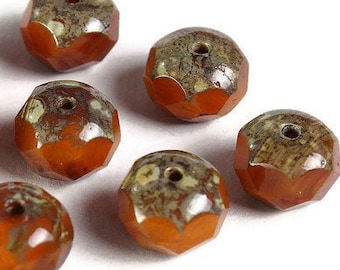Orange Czech beads - Orange Opaline Mix with Picasso Finish bead - Czech glass beads - Rondelle bead - faceted beads - 9mm x 6mm (6005)