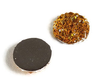 12mm Yellow orange round resin cabochon - Faux druzy cabochon - Faux drusy cabochon - Textured cabochons (2069)