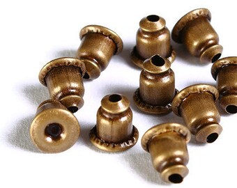 Antique brass bullet back stopper - earring stoppers - Metal Earring Backs - Earnut Clutch - 6mm x 5mm - Nickel free - Lead free (1614)