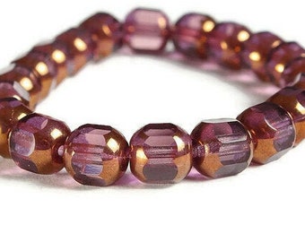 Amethyst beads - Purple Transparent with Yellow Bronze Finish bead - Czech glass beads - faceted beads - 8mm x 7mm (6000)