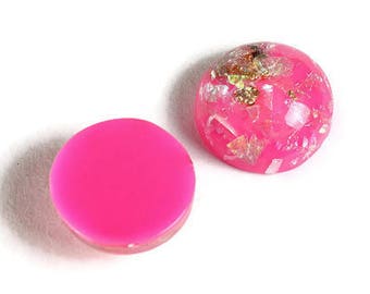 12mm Hot pink Gold grey cabochon - Glitter Cabochon - Domed Flat Back cabochons  - 12mm glitter cabochons (2015)