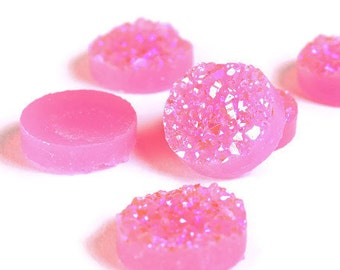 12mm Hot pink AB round resin cabochon - Faux druzy cabochon - Faux drusy cabochon - Textured cabochons (1656)