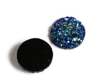 12mm Blue green yellow round resin cabochon - Faux druzy cabochon - Faux drusy cabochon - Textured cabochon (1859)