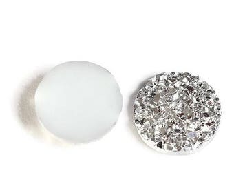12mm Silver round resin cabochon - Faux druzy cabochon - Faux drusy cabochon - Textured cabochon (1877)