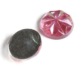 12mm Pink AB faceted round resin cabochon - 12mm Acrylic rhinestone cabochon - Textured cabochons (2087---)