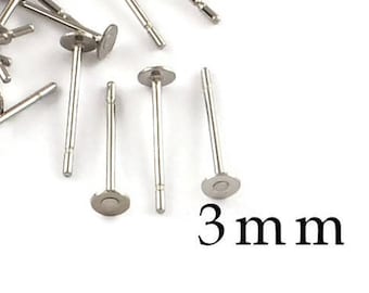 3mm Stainless Steel earstud - post earrings - flat pad earrings - stainless steel earrings - stud earrings - 30 pieces (1899)