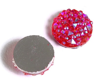 12mm Hot pink AB round resin cabochon - Faux druzy cabochon - Faux drusy cabochon - Textured cabochons (1676-)