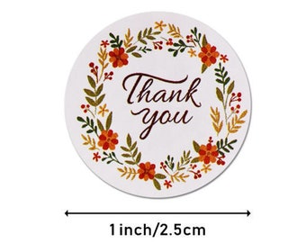 Thank you stickers - Thank you flowers labels - 1" round labels - Flowers message label (2423)