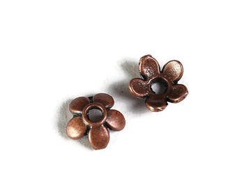 6mm antique copper flower beadcaps - Floral bead caps - Petite beadcaps - Nickel free - Lead free (1994)