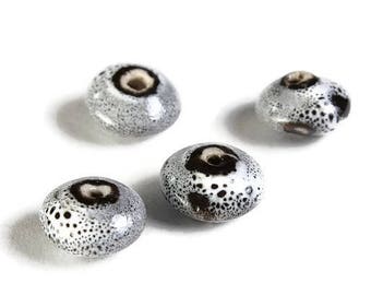 Gray handmade ceramic beads - Grey bright glazed porcelain beads - Bicone Beads - Donut beads - 12mm x 7mm (2006)