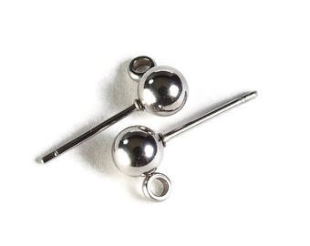 Stainless Steel Earring Stud - 5mm Ball Post with Loop - Stainless Steel earstuds - stainless steel earrings - 10 pieces (1988)