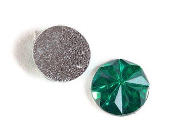 12mm Green faceted round resin cabochon - 12mm Acrylic rhinestone cabochon - Textured cabochons (1805)