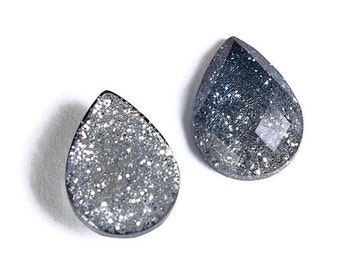 14mm x 10mm Blue silver teardrop cabochon - Gradient sparkly cabochon - Galaxy glitter cabochon - Kawaii cabochon (1709)