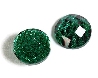 12mm Green Leopard cabochon - Animal print cabochon - Cheetah cabochon - 12mm faceted cameo - Glitter cabochon (1789)