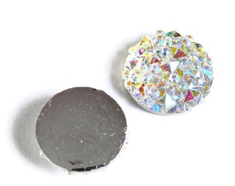 12mm Rainbow silver AB round resin cabochon - Faux druzy cabochon - Faux drusy cabochon - Textured cabochons (1675---)