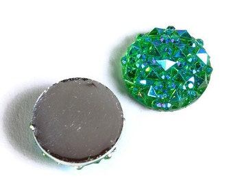 12mm Green AB round resin cabochon - Faux druzy cabochon - Faux drusy cabochon - Textured cabochons (1678-)