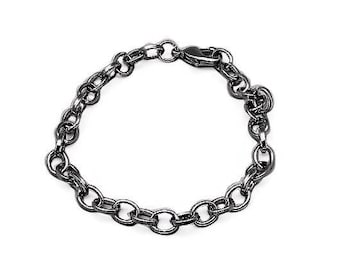 Gunmetal bracelet - Cable Chain Bracelet - Black Link Chain With Lobster Clasps - 20cm - 8 inches - (1849)