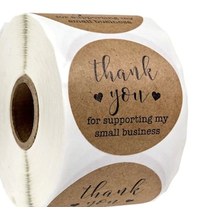 Stickers Merci de votre soutien à ma petite entreprise - Étiquettes coeurs de remerciement - Étiquettes rondes 2,5 cm - Étiquette à message kraft (2419)