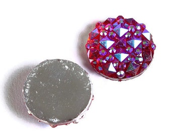 12mm Red AB round resin cabochon - Faux druzy cabochon - Faux drusy cabochon - Textured cabochons (1672-)