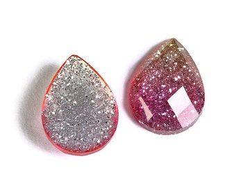 Pink gold teardrop cabochon - Gradient sparkly cabochon - Galaxy glitter cabochon - Kawaii cabochon - 14mm x 10mm (1708)