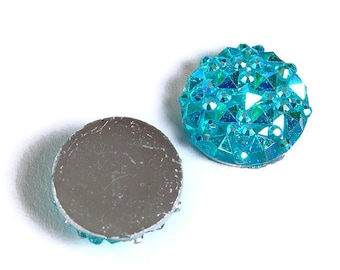 12mm Teal blue green AB round resin cabochon - Faux druzy cabochon - Faux drusy cabochon - Textured cabochons (1673-)