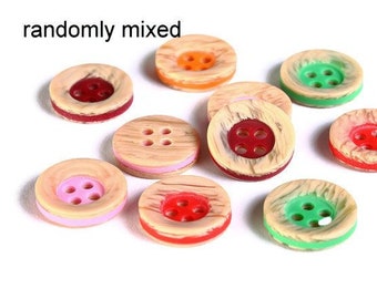 13mm Mixed color button - Imitation wood resin button - craft button - Round button - Two tone buttons - 4 holes (1610)