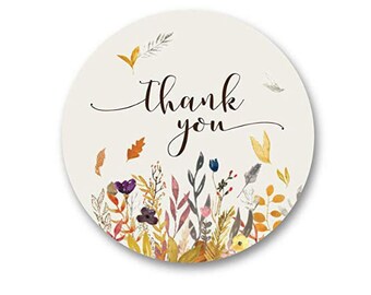 Thank you stickers - Thank you flowers labels - 1" round labels - Autumn Flowers message label (2322)