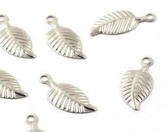 Stainless Steel Leaf charms - stainless steel charms - Stainless steel leaves charms - 14mm x 6mm (2045)