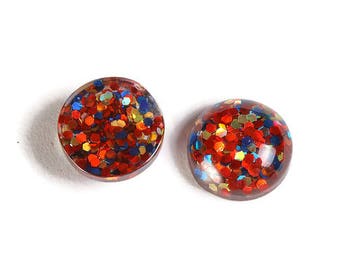 12mm Blue orange gold cabochon - Glitter Cabochon - Domed Flat Back cabochons  - 12mm glitter cabochons (1871)