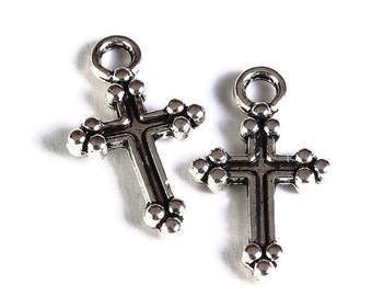 Antique silver cross charm - Petite antique silver cross pendant - 15mm x 9mm (1679)