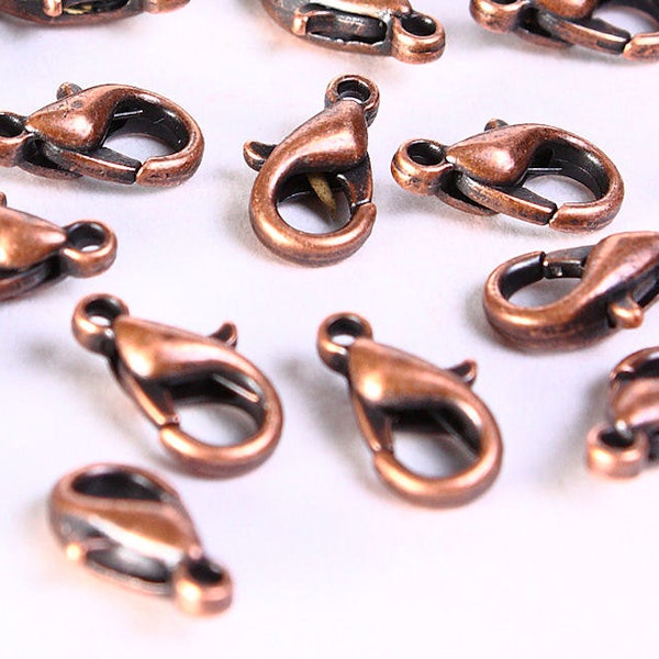 10mm antique copper lobster clasps - clasps for necklace bracelet - clasps for jewelry - Nickel free - Lead free - Cadmium free (705)