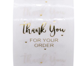 Thank you for your order stickers - Gold clear stickers - Gold heart - Thank you transparent label - 1" round - 25mm message label (2466)